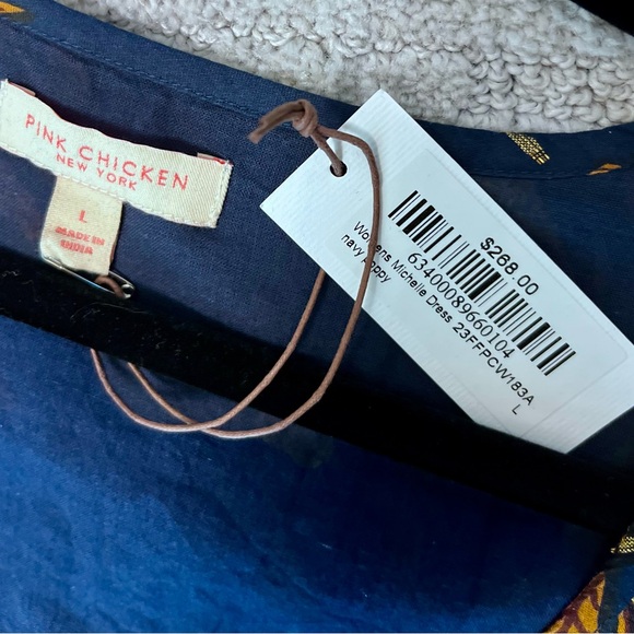 Pink Chicken Dress, NWT, size large, navy, yellow and gold - Picture 2 of 2